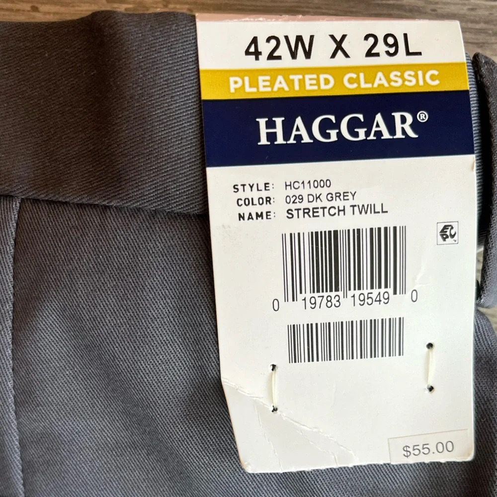 Haggar Men’s Pleated Classic Fit Dress Pant Slacks Comfort Waistband Gray 42x29